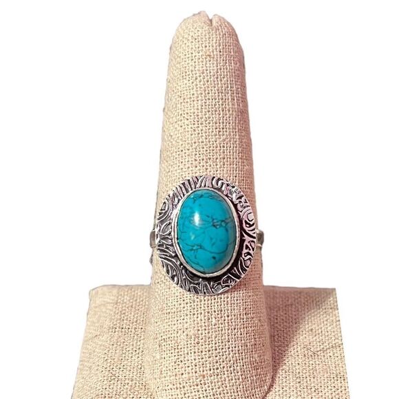 NEW Silver Plated 925 Marked Turquoise Ring Size 8.25 - Picture 1 of 5